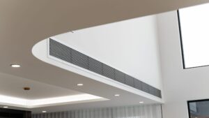 Linear ducted air conditioning grille in a living area